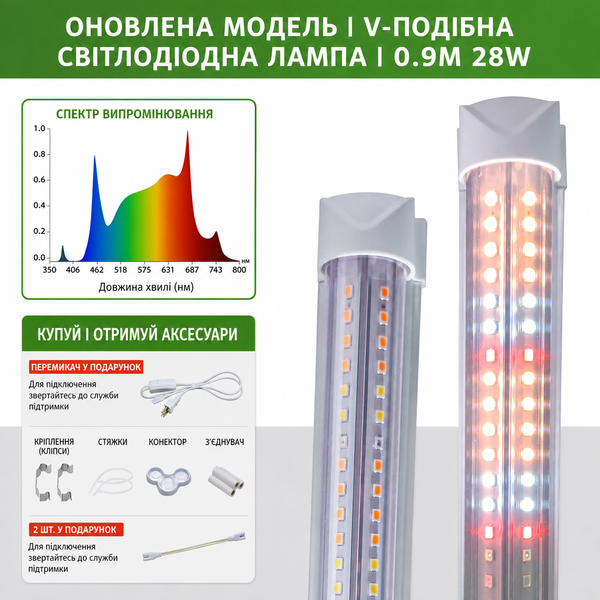 Линейный фитосветильник T8 V-Line 0.9 м 28 Вт, полный спектр T81280 фото