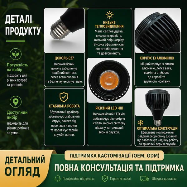Фітолампа PAR30 Focusing 30W 6000K з регулюванням кута світіння PAR30-F6K фото