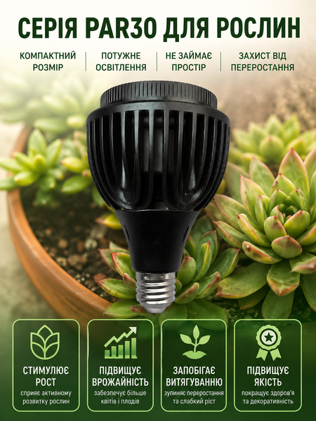 Фитолампа PAR30 Focusing 30W 3000K с регулировкой угла свечения PAR30-F3K фото