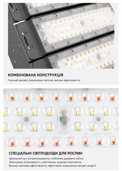 Фитосветильник профессиональный модульный 200W для теплицы &ndash; полный спектр света, IP65 MZ2001 фото